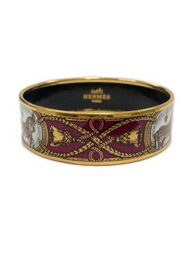 Hermes Bracelet Enamel GM Bangle Cloisonne Horse Tassel Wine